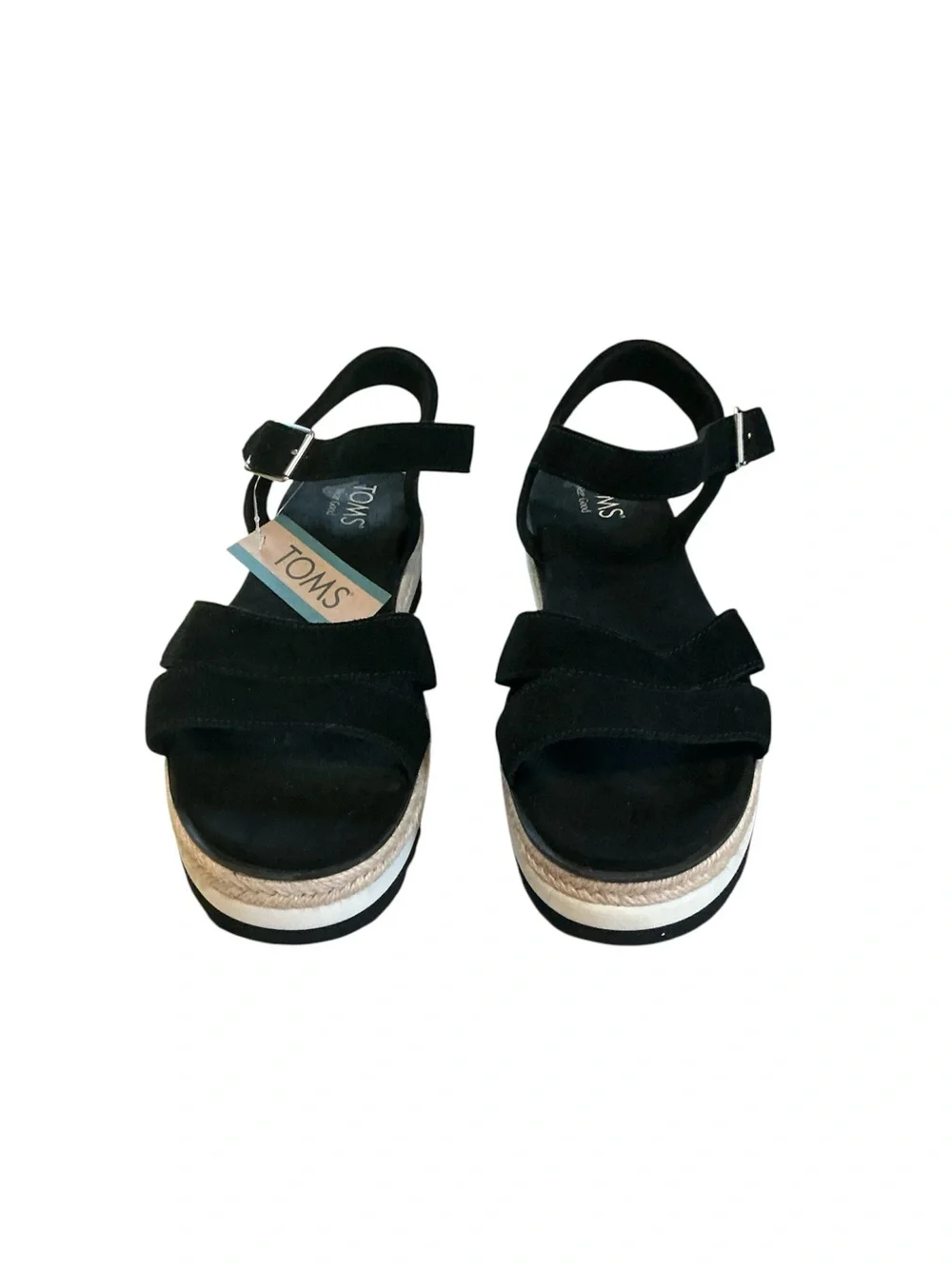 NWT TOMS Black Suede Platform Espadrille Sandals Size 9